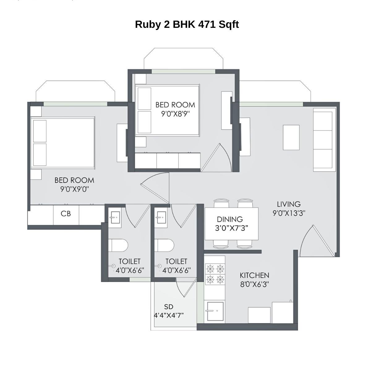 Marathon-Nextown-Floor-Plan-Ruby-2-BHK-471-Sqft