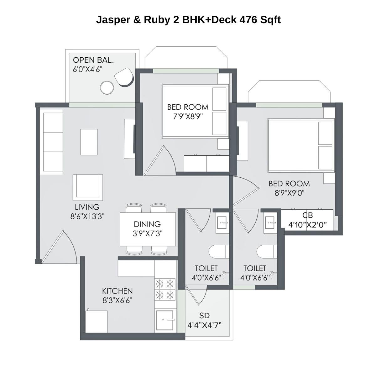 Marathon-Nextown-Floor-Plan-Jasper-&-Ruby-2-BHK+Deck-476-Sqft