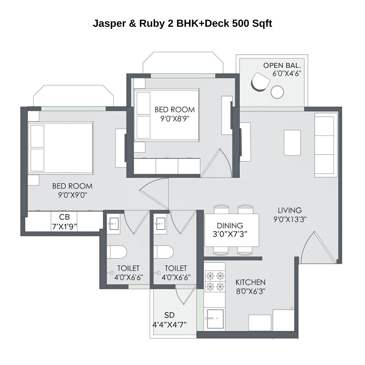 Marathon-Nextown-Floor-Plan-Jasper-&-Ruby-2-BHK+Deck-500-Sqft